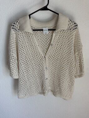 Wild Fable Cream Open-Knit Button Cardigan